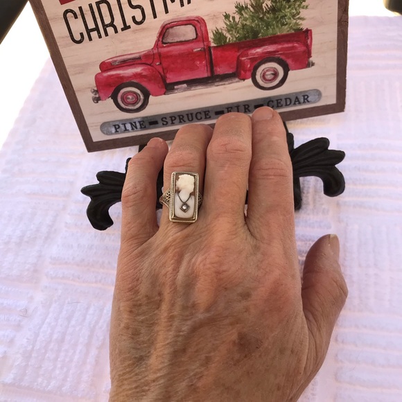 Art Nouveau White Gold 14k
Cameo En Habille Diamond Ring Mine Cut - Picture 3 of 16